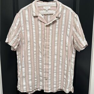 Banana Republic Pink and White Striped Short Sleeve Button-Down Shirt